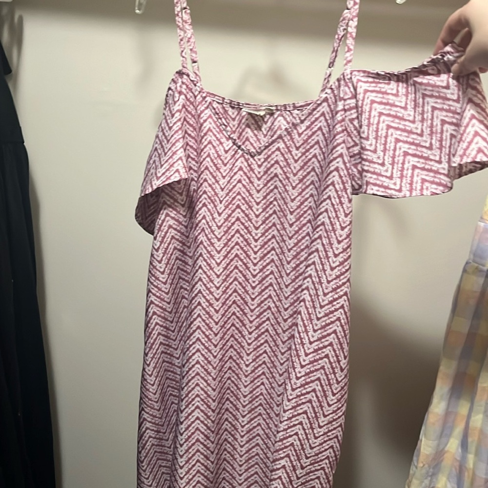 Pink sun or beach dress with off the shoulder cuffs and adjustable straps